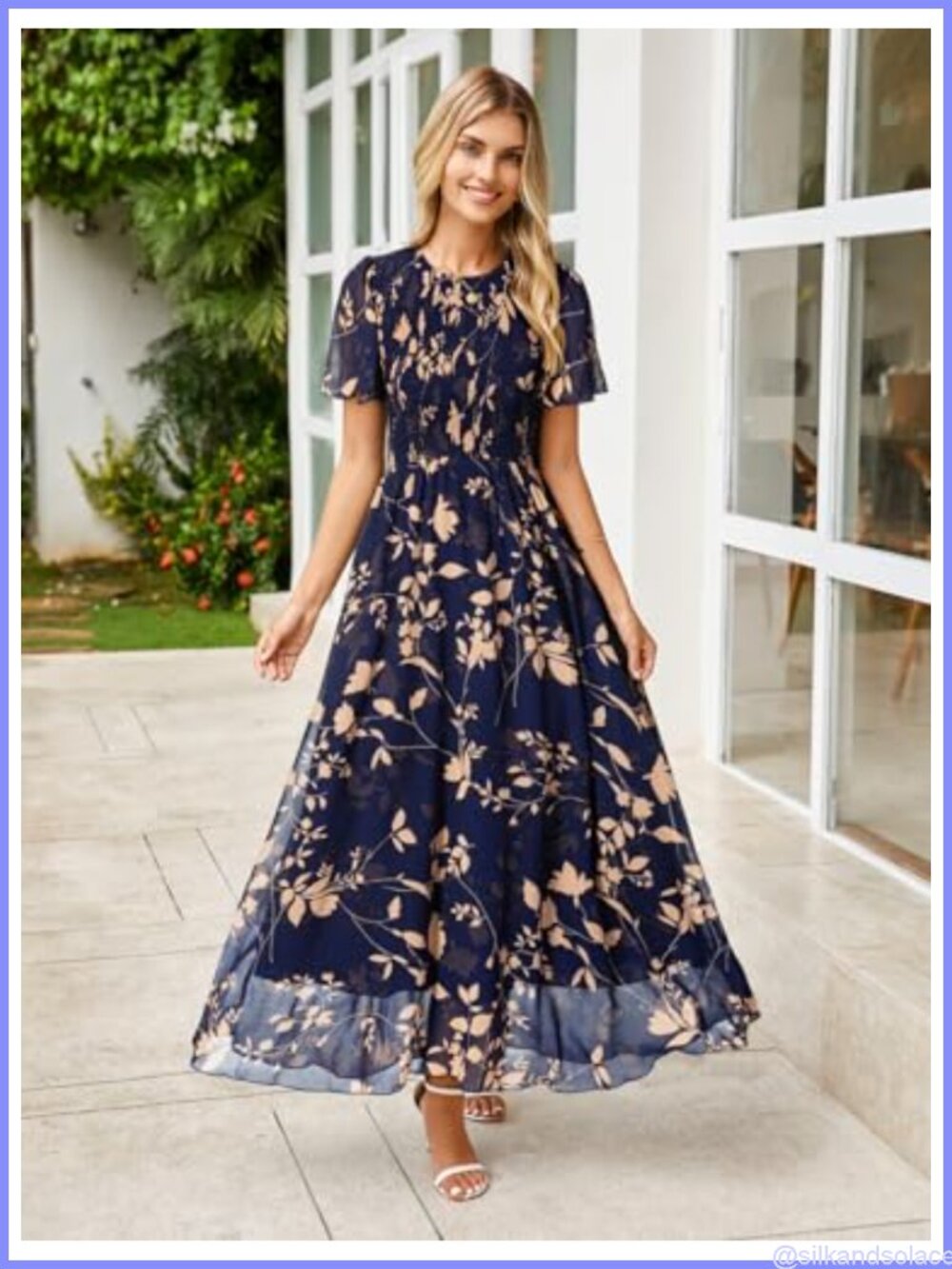 Women's Floral Maxi Dress Boho Chiffon Summer Beach Vacation - Picture 4 of 6